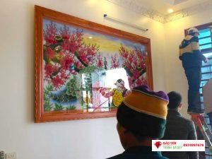 Tranh đá quý công đào mẫu đơn