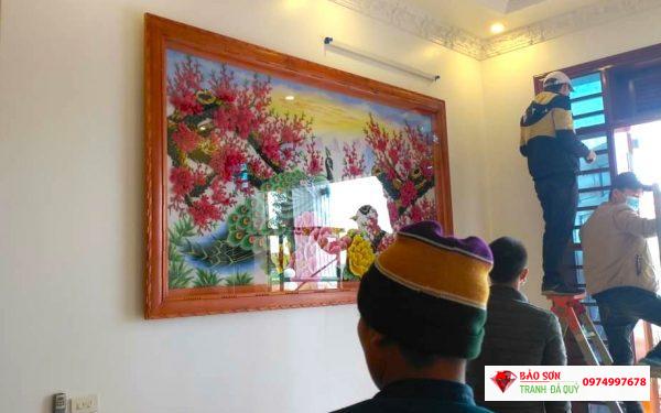 Tranh đá quý công đào mẫu đơn