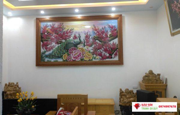 Tranh đá quý công đào mẫu đơn