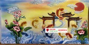 Tranh đá quý cá chép vượt ngũ môn