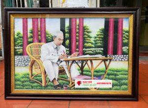 Tranh đá quý bác hồ ngồi làm việc