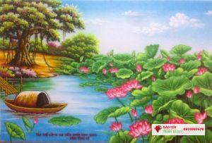 Tranh đá quý đồng quê hoa sen
