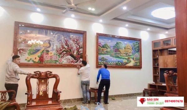 Tranh đá quý công đào mẫu đơn
