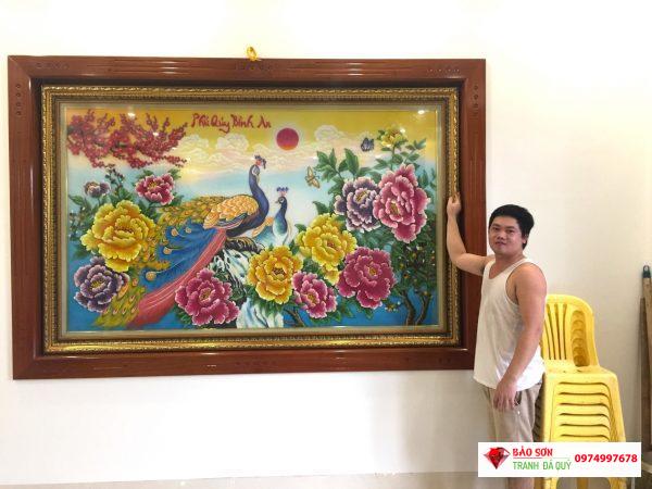Tranh đá quý công đào mẫu đơn