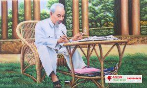 Tranh đá quý Bác Hồ ghế mây