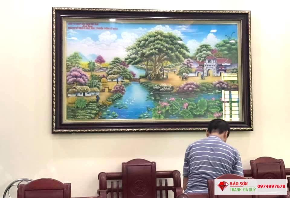Tranh đá quý đồng quê hoa sen