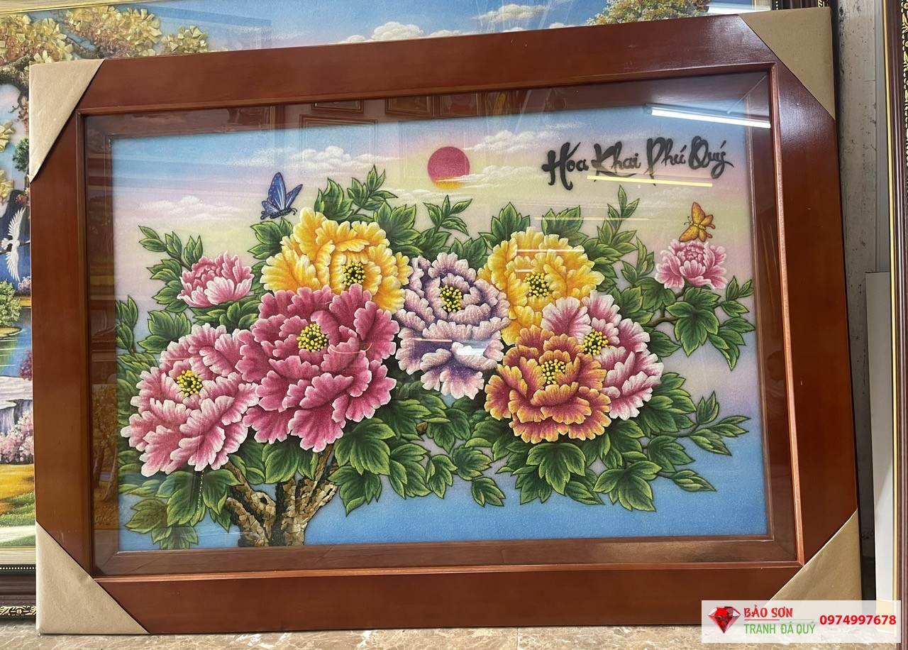 Tranh đá quý hoa mẫu đơn