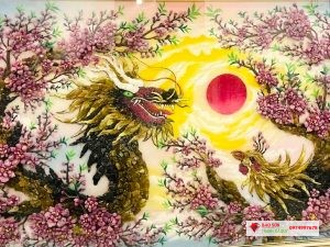 Tranh đá quý hoa đào 3d cao cấp
