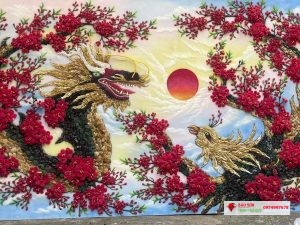 Tranh đá quý hoa đào long phụng sum vầy
