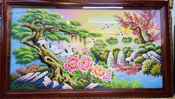 Tranh đá quý tùng hạc diên niên