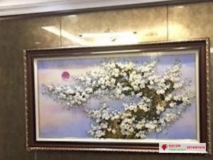 Tranh đá quý hoa mai trắng 3d