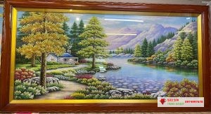 Tranh đá quý ngôi nhà bên hồ 222