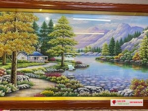 Tranh đá quý ngôi nhà bên hồ 222