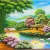 Tranh đá quý đồng quê cây tre tuyệt đẹp