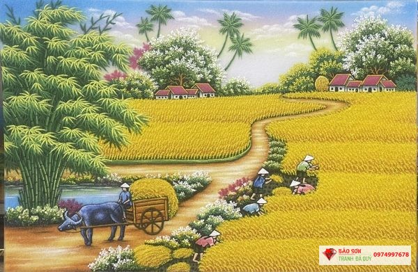 Tranh đá quý đồng quê mùa bội thu 225