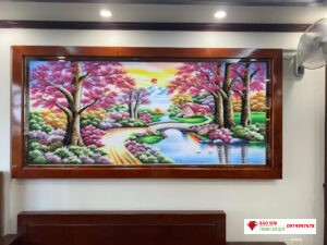 Tranh đá quý rừng cây lá đỏ