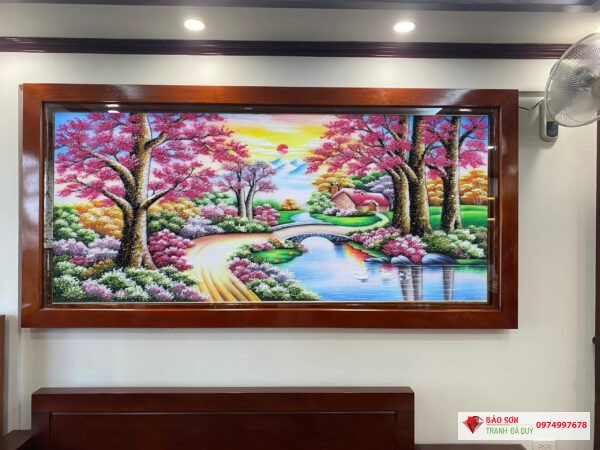 Tranh đá quý rừng cây lá đỏ
