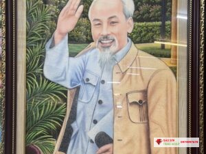 Tranh đá quý bác hồ vẫy tay chào