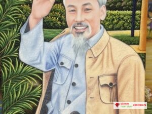 Tranh đá quý bác hồ vẫy tay chào