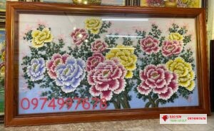 Tranh đá quý hoa mẫu đơn 3d