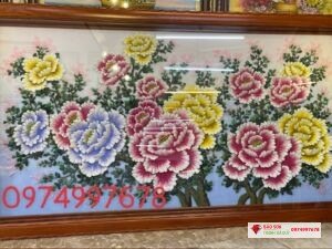 Tranh đá quý hoa mẫu đơn 3d