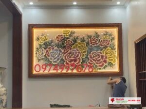 Tranh đá quý hoa mẫu đơn 3d