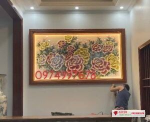 Tranh đá quý hoa mẫu đơn 3d