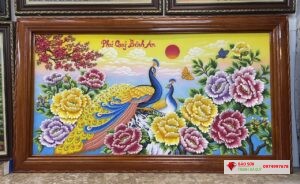 Tranh đá quý công hoa mẫu đơn