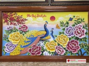 Tranh đá quý công hoa mẫu đơn