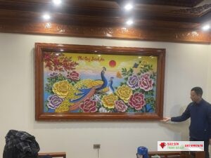 Tranh đá quý công hoa mẫu đơn