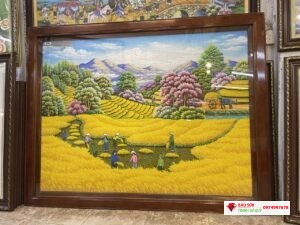 tranh đá quý đồng quê mùa gặt