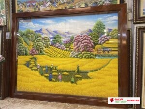 Tranh đá quý đồng quê mùa gặt
