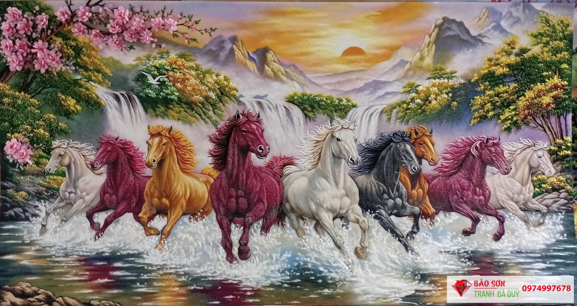 Tranh đá quý mã đáo thành công đẹp