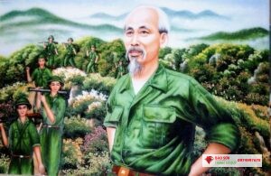 Tranh đá quý bác hồ hành quân
