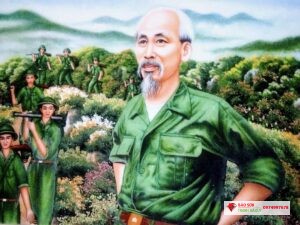 Tranh đá quý bác hồ hành quân