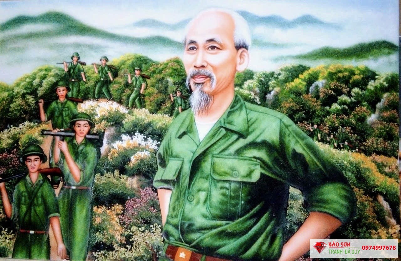 Tranh đá quý bác hồ hành quân
