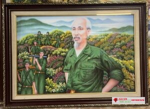 Tranh đá quý bác hồ hành quân